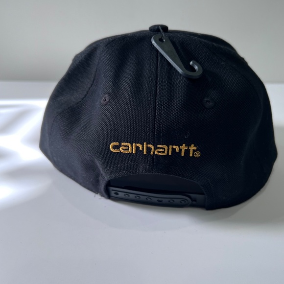 Carhartt Black Firm Duck Flat Snapback Baseball Cap - Picture 2 of 7